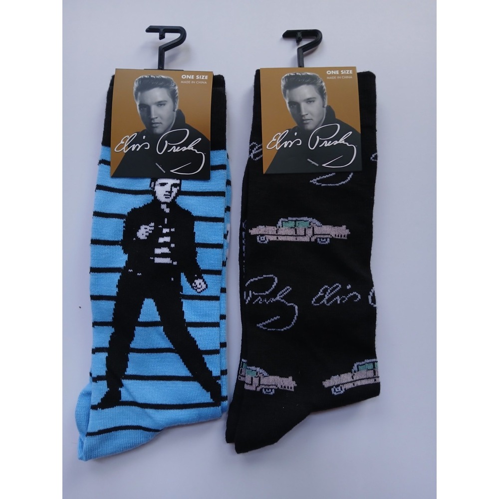 Elvis Presley Crew Socks 2 Pair Set Mens US 7-12 Pink Cadillac Novelty New